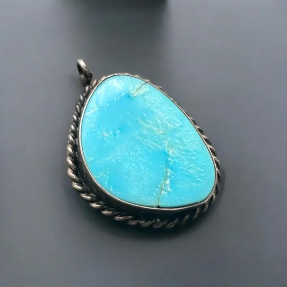 Vintage Turquoise Pendant Sterling Silver